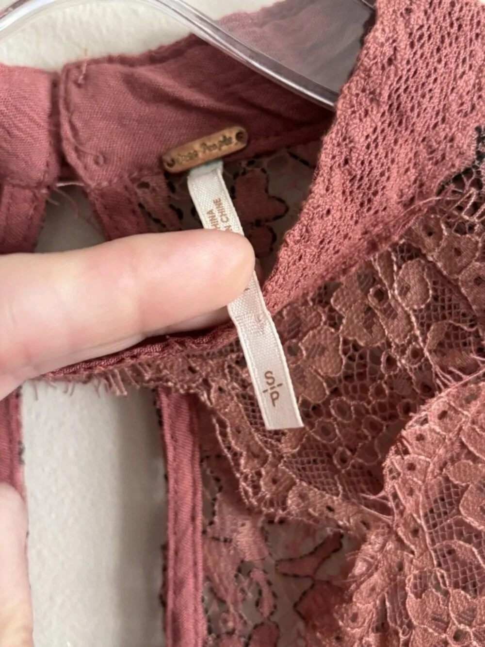 Free People Secret Origins pieced lace Shirt Pink Small sheer lace swing